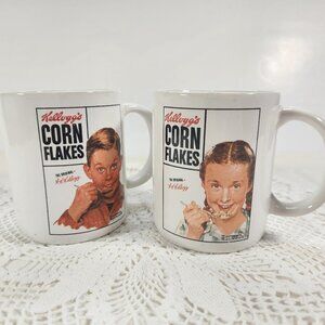 Kellogg's Kids Coffee Cup Mug Norman Rockwell Corn Flakes Set of 2 Made In Japan